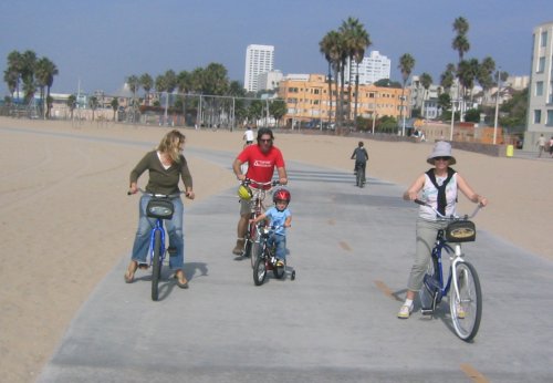 Riding bikes in Santa Monica