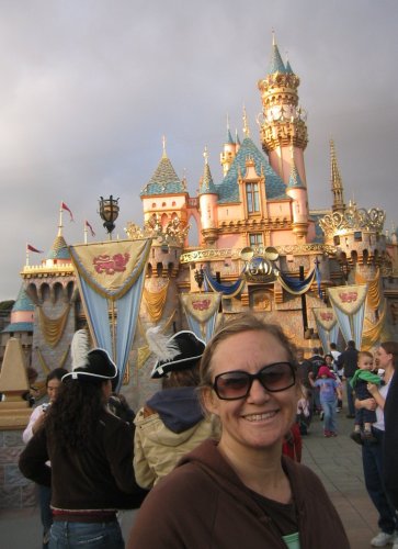 Princess in front of her castle at the Golden Hour