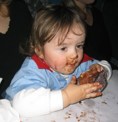 Sean enjoying his cupcake