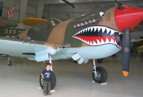 Sean in front of the Shark Plane - a P40 at the Palm Springs Air Museum